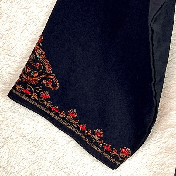 Vintage Boho Embroidered Beaded Sequin Black Tunic Top Large Whimsy Goth - Picture 5 of 15